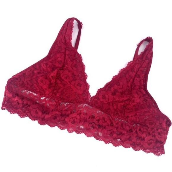 iCollection Women's Long Line Triangle All Over Floral Lace Bralette Red Size 3X - Picture 2 of 8